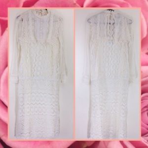 Jessica McClintock Lace Cream Dress Dropped Waist